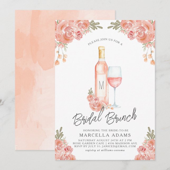Invitation de brunch nuptiale Rosé Blush (Devant / Derrière)