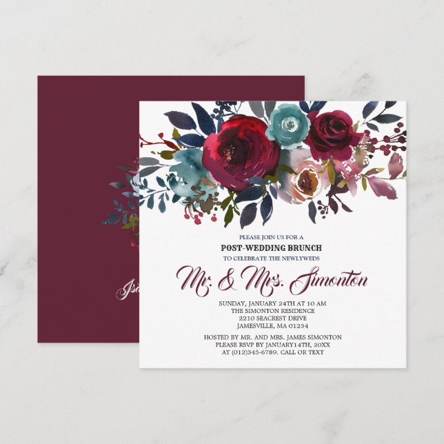 Invitation de Brunch post-Mariage à la florale de  (Devant / Derrière)
