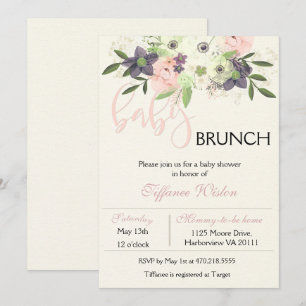 Invitation de brunch pour Baby Shower Fleur rose f