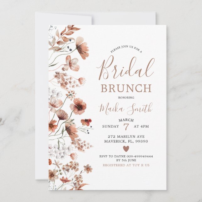 Invitation de Brunch pour la nuptiale de Boho d'au (Devant)