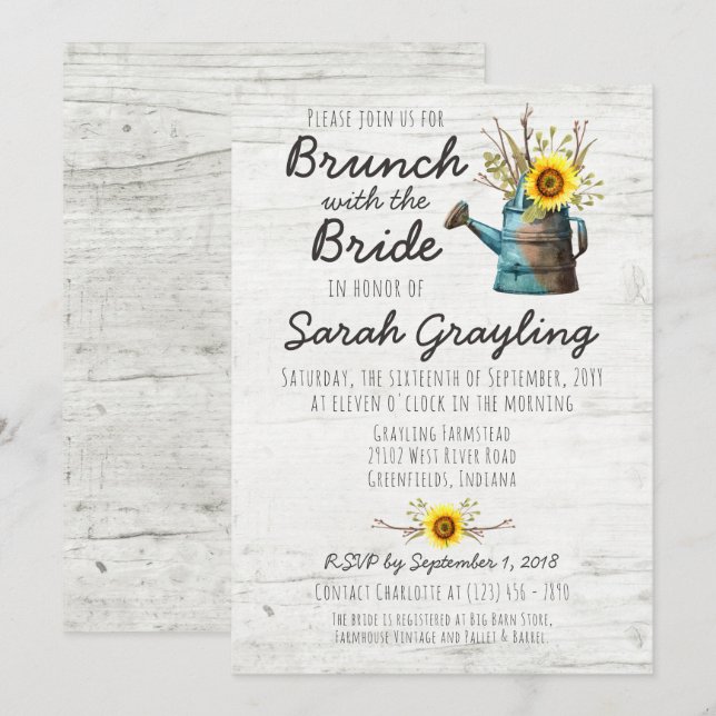 Invitation de brunch pour la nuptiale tournesol et (Devant / Derrière)