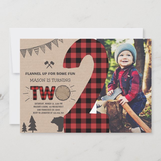 Invitation De bûcheron plaid 2ème d'invitation d'anniversaire (Devant)