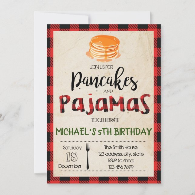 Invitation de Buffalo plaid pancake pjs party (Devant)