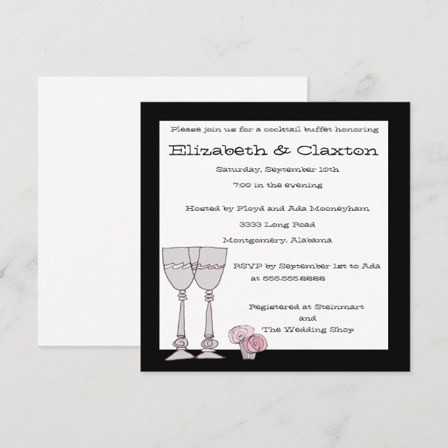 Invitation de buffet cocktail en noir et blanc (Devant / Derrière)