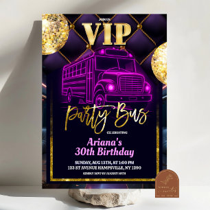 Invitation de bus VIP Party Pink Purple
