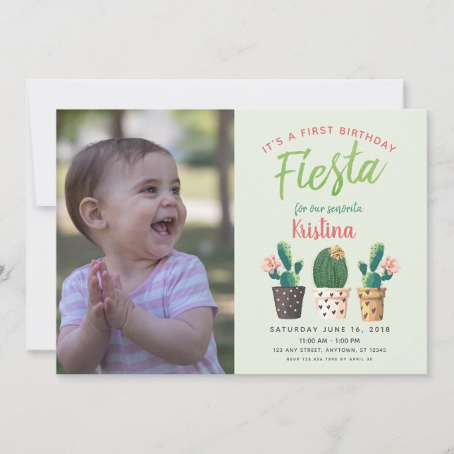 Invitation de cactus fêtes d'anniversaire (Devant)