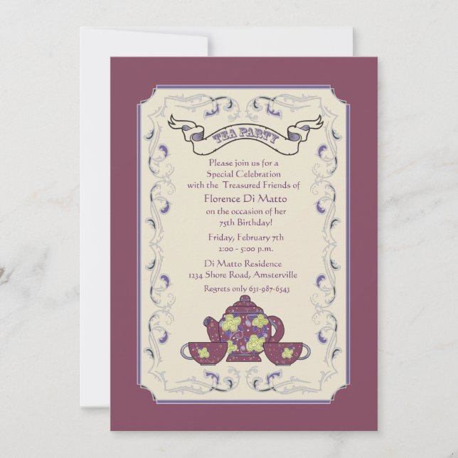 Invitation de cadre de Tea Party (Devant)