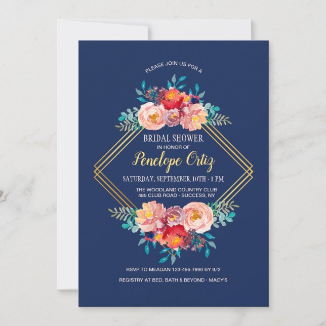 Invitation de cadre Floral Or (Devant)