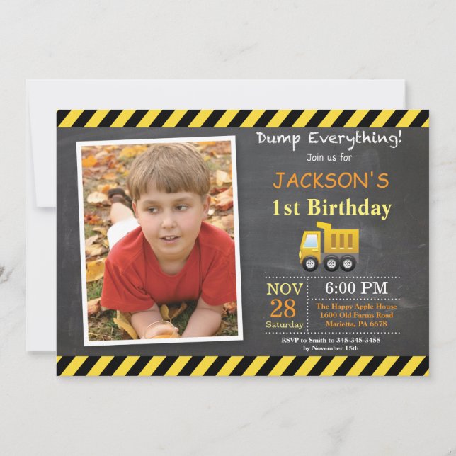 Invitation de Camion d'anniversaire de constructio (Devant)