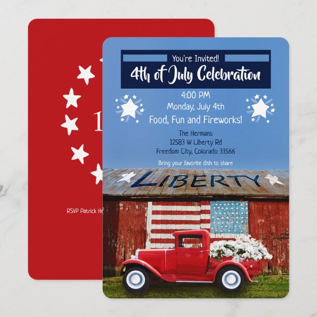 Invitation de Camion Rouge Patriotique 4 juillet (Devant / Derrière)