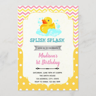 Invitation de canard en caoutchouc rose et jaune