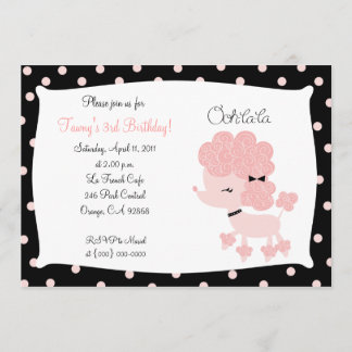 Invitation De CANICHE anniversaire FRANÇAIS ROSE de la La 5x7
