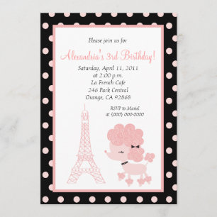 Invitation De CANICHE anniversaire FRANÇAIS ROSE de la La 5x7