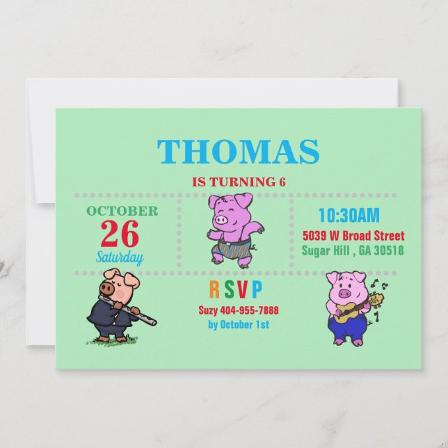 Invitation de caricatures de porcs (Devant)