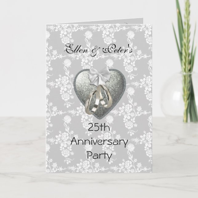 Invitation de carte 25e Mariage Anniversaire de fê (Devant)