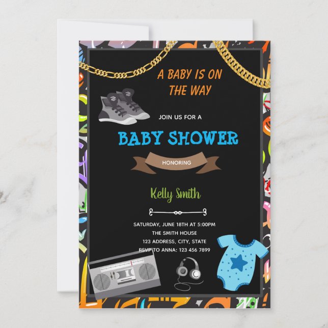 Invitation de carte baby shower Hiphop (Devant)