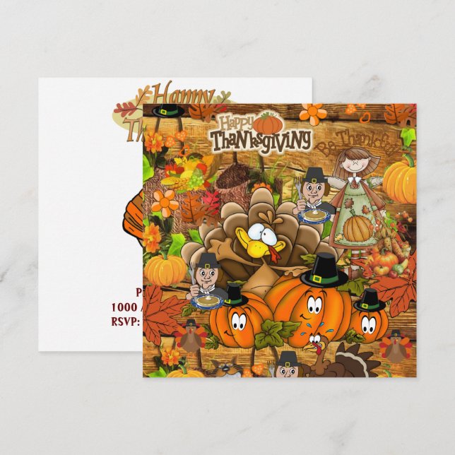 Invitation de carte bon thanksgiving jour (Devant / Derrière)