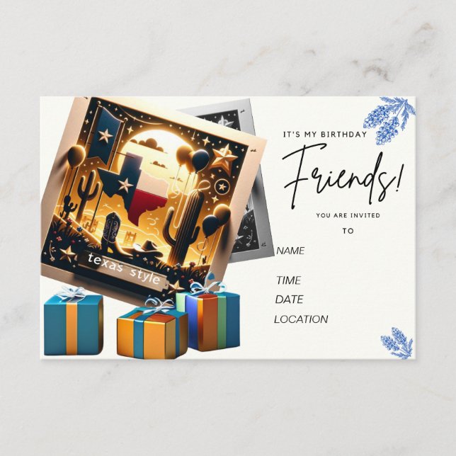 Invitation de carte d'anniversaire de style Texas (Devant)