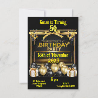 Invitation de carte d'anniversaire personnalisable
