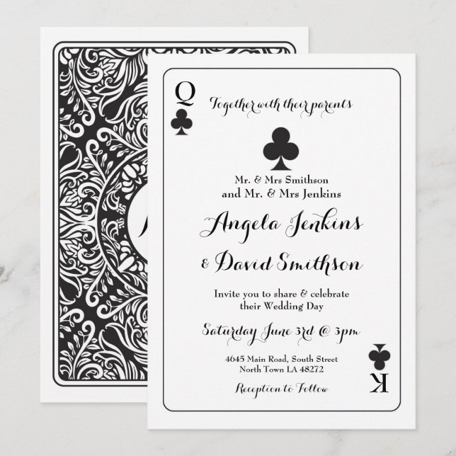 Invitation de carte de jeu du King Queen Ace Clubs (Devant / Derrière)