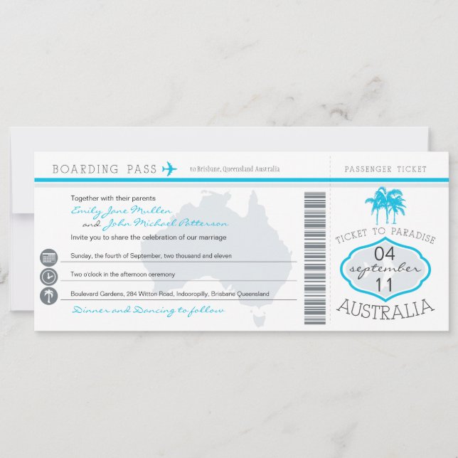 Invitation de carte d'embarquement de mariage de (Devant)