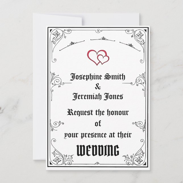 Invitation de carte Mariage de coeur rouge personn (Devant)