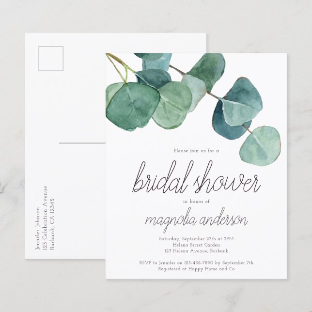 Invitation de carte postale Budget Eucalyptus Fête (Devant / Derrière)