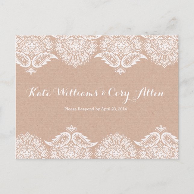 Invitation de carte postale Rustic Kraft & Lace RS (Devant)