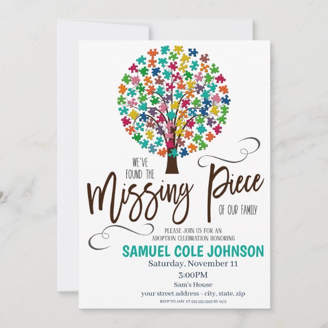 Invitation de célébration de l'adoption de pièce m (Devant)