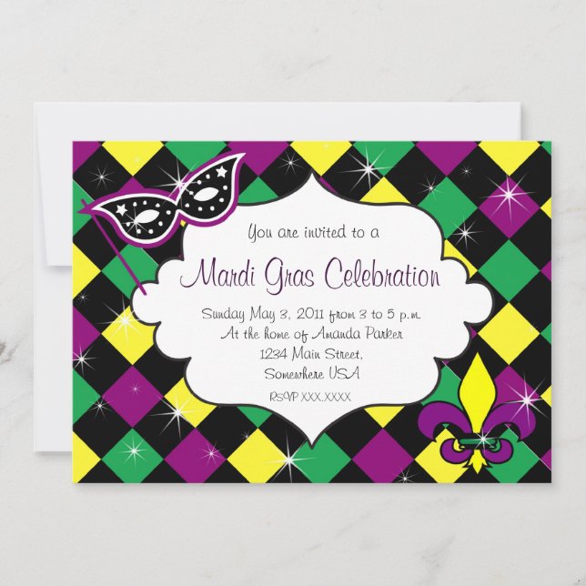 Invitation de célébration de mardi gras (Devant)