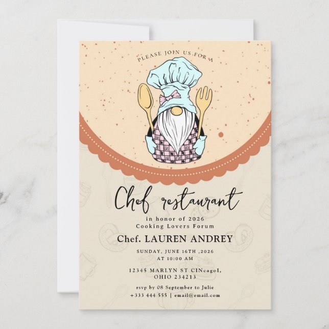Invitation de célébration de restaurant de chef (Devant)