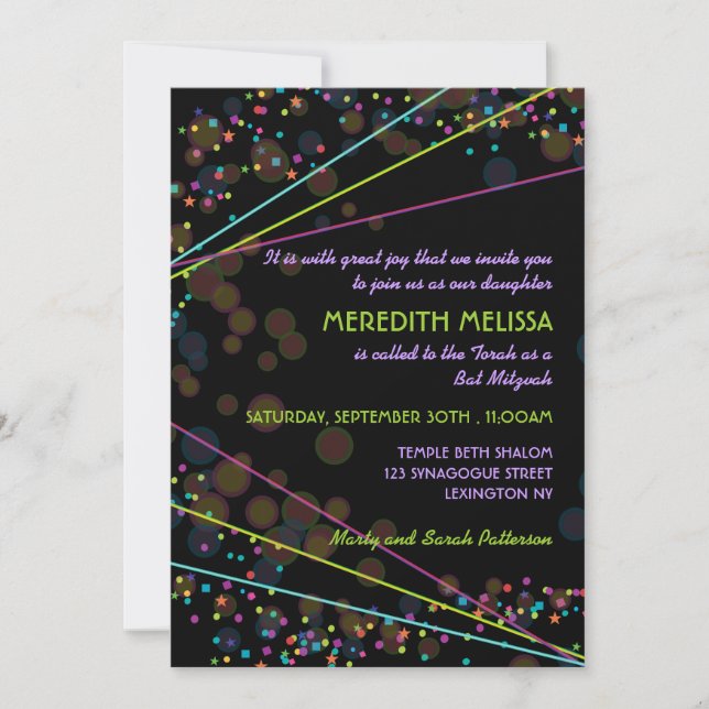 Invitation de cérémonie de bat mitzvah de lampes (Devant)