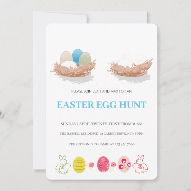 Invitation de chasse aux oeufs de Brunch de Pâques (Devant)