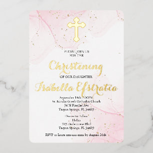 Invitation de Christening en marbre rose et or