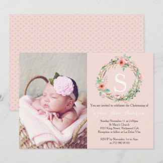 Invitation de Christening Girls - Wreath rose