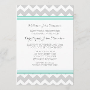 Invitation de Christening Gray Chevron Turquoise