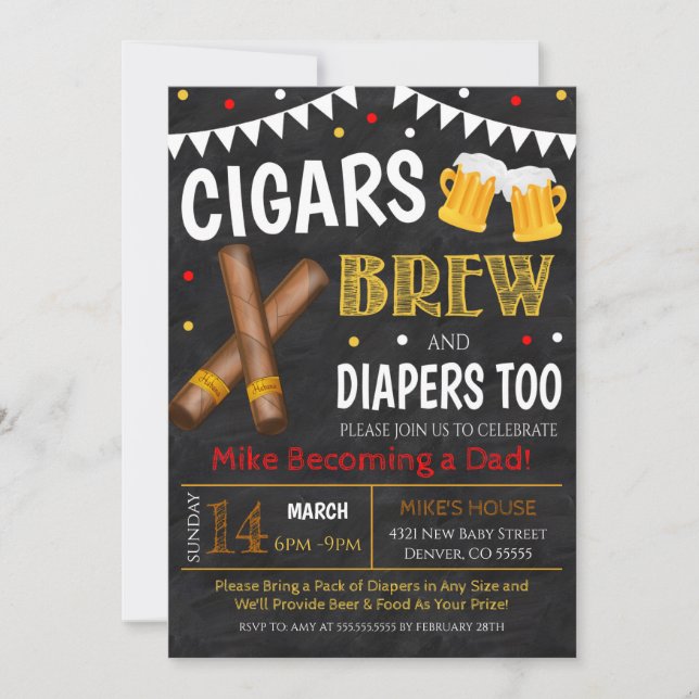Invitation de cigares et de Baby showers de bière (Devant)