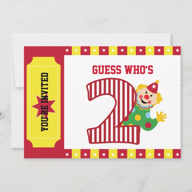 Invitation de clown de cirque de 2e anniversaire (Devant)