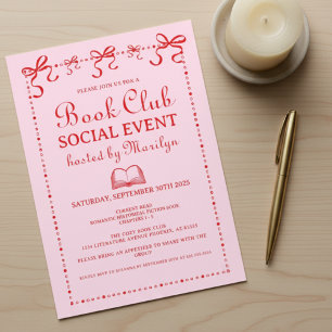 Invitation de club de lecture coquette rose rouge 
