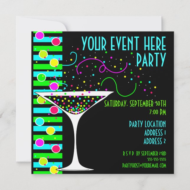 Invitation de cocktail de confettis de partie (Devant)