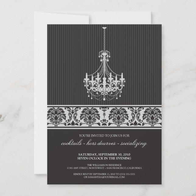Invitation de cocktail de lustre (noir/argent) (Devant)