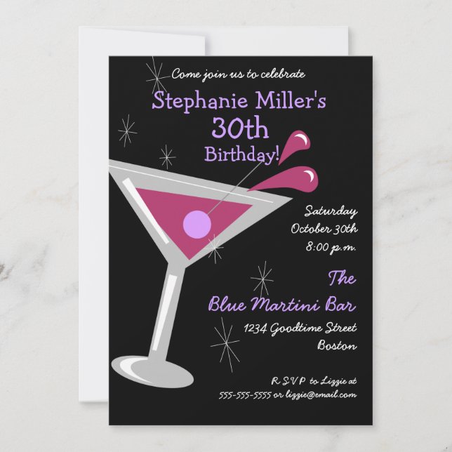 Invitation de cocktail de Martini d'anniversaire (Devant)