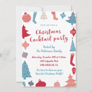 Invitation de cocktail de Noël rose et bleu mignon