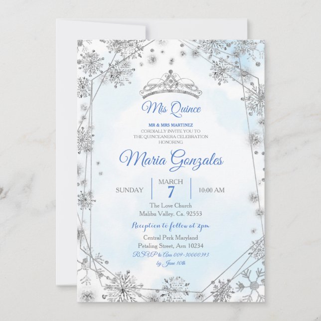 Invitation de coing géométrique Mis bleu et argent (Devant)