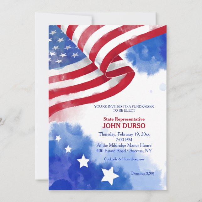 Invitation de collecte de fonds American Flag Wate (Devant)