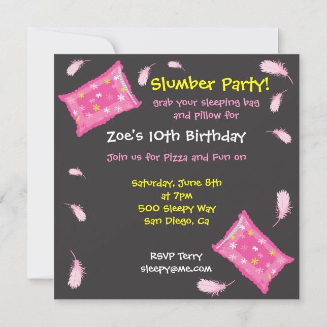 Invitation de combat de coussin de soirée pyjamas (Devant)