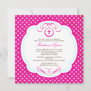 Invitation de communion de fille rose douce