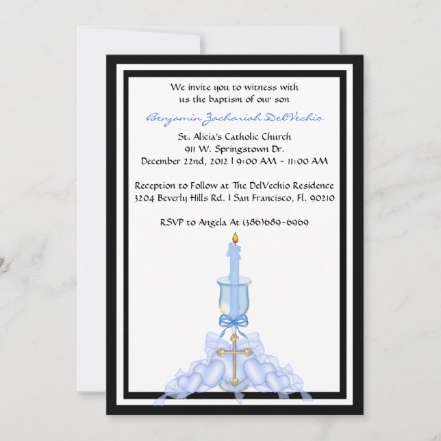 Invitation de communion et de baptême bleu CUTE (Devant)