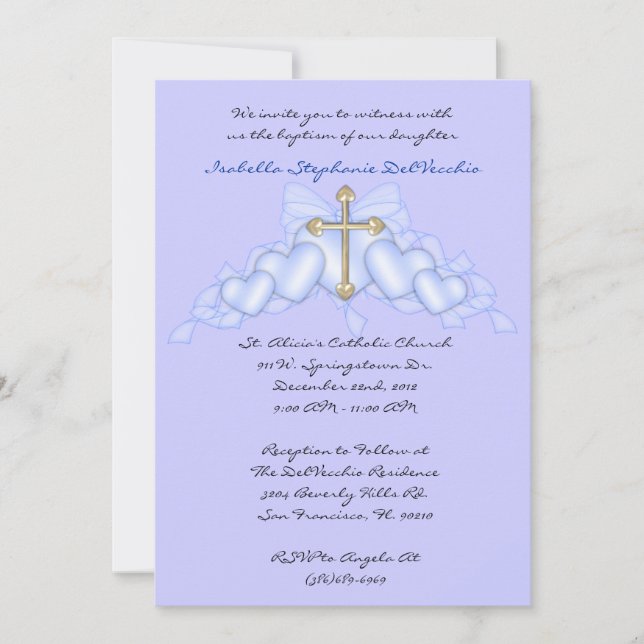 Invitation de communion et de baptême bleu CUTE (Devant)