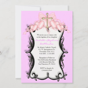 Invitation de communion et de baptême rose CUTE